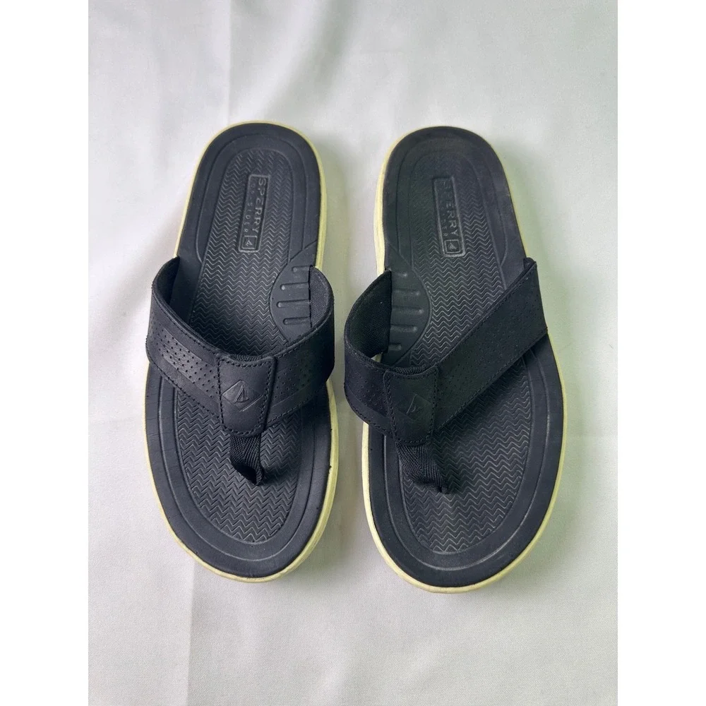 Sperry STS24079 Havasu Men's Flip Flop Sandals Black Leather Thong Size‎ 7M Used